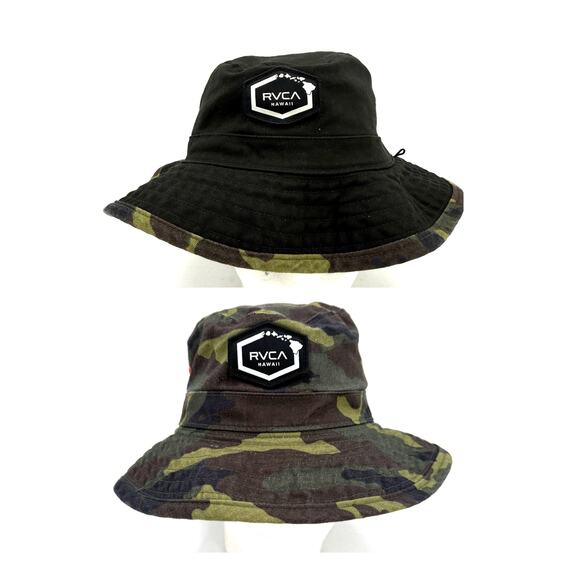 RVCA Hawaii Island Hex Reversible Black & Camo Camouflage Boonie Bucket Hat - Picture 1 of 7